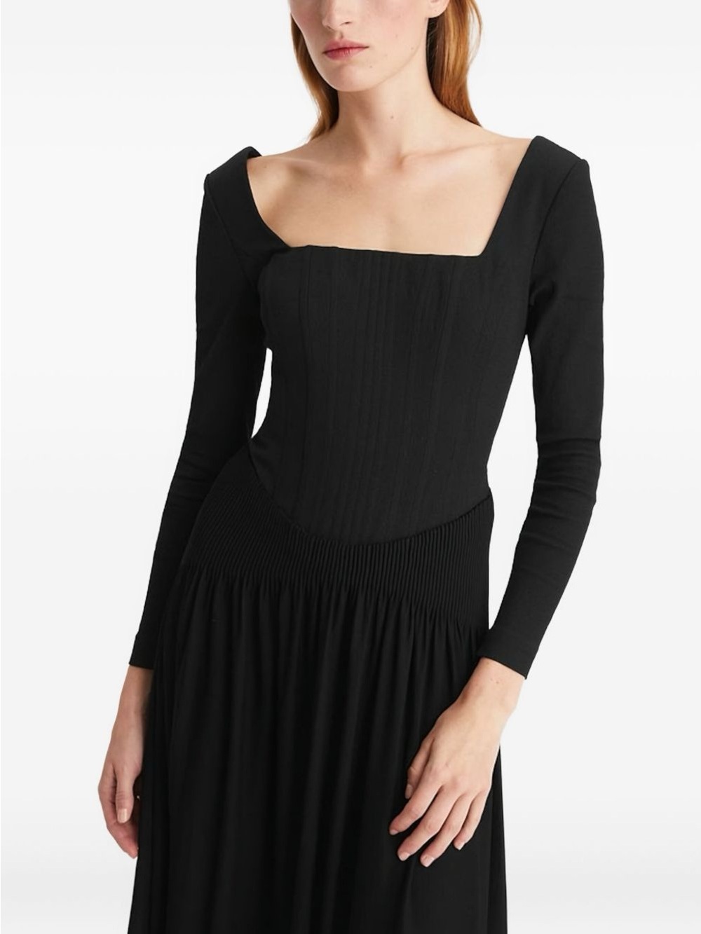 Tory Burch Corset Black Long-Sleeve Square Neck Dress
